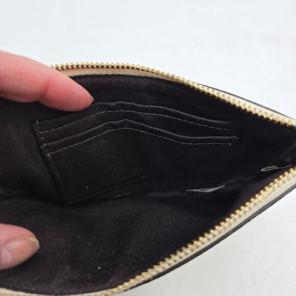 Coach Women's Crossgrain Leather Corner Zip Wristlet Shopping Ivory Gold - Picture 3 of 7